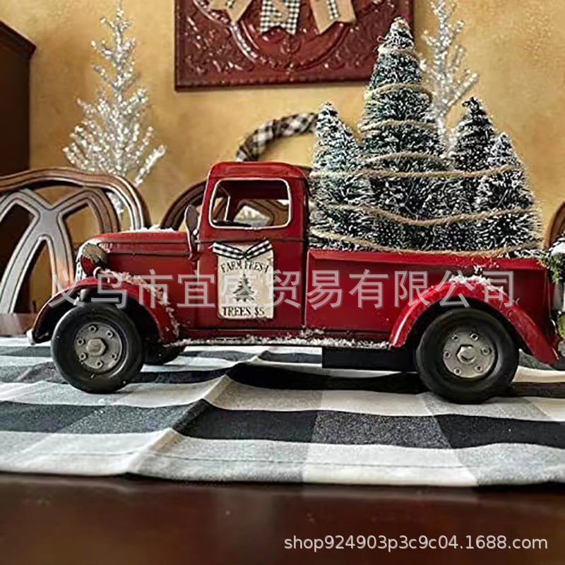 Cross-border Christmas go-kart red Christmas tree pulling goods LED lights flashing Christmas ornaments atmosphere resin home