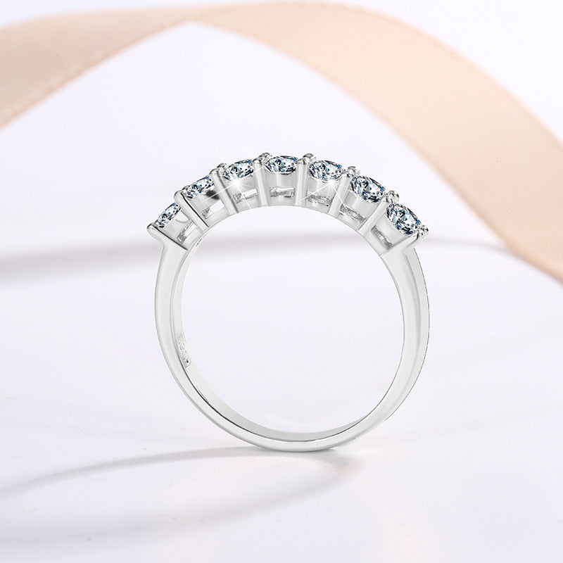 D color moissanite S925 silver ring female seven princesses stacking ring diamond ring stacking fashion ring wholesale