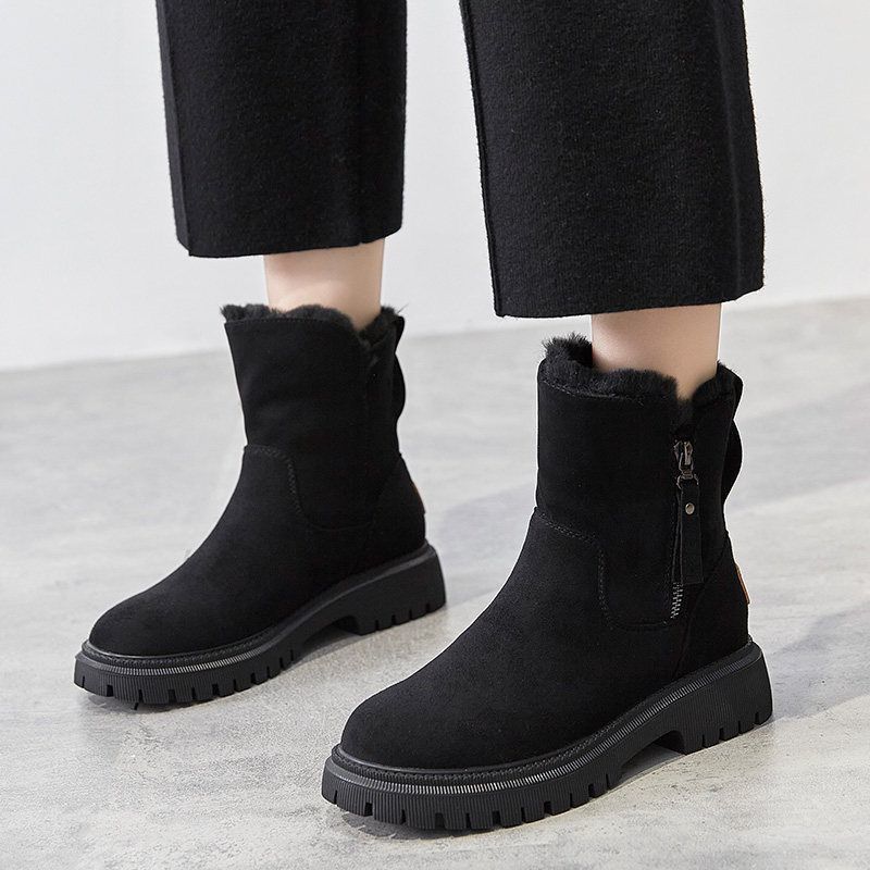 Snow boots women's trend 2021 winter new mid-tube plus velvet thick warm cotton shoes and fur all-in-one winter women's boots