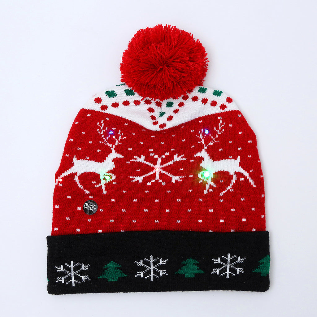 Genuine yarn all acrylic jacquard LED Christmas wool hat autumn and winter warm knitted Christmas hat