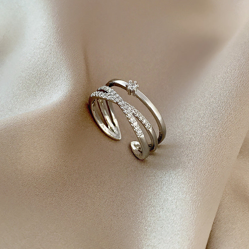 Light luxury high-end design pearl ring female niche ins style exquisite zircon ring open ring hand jewelry