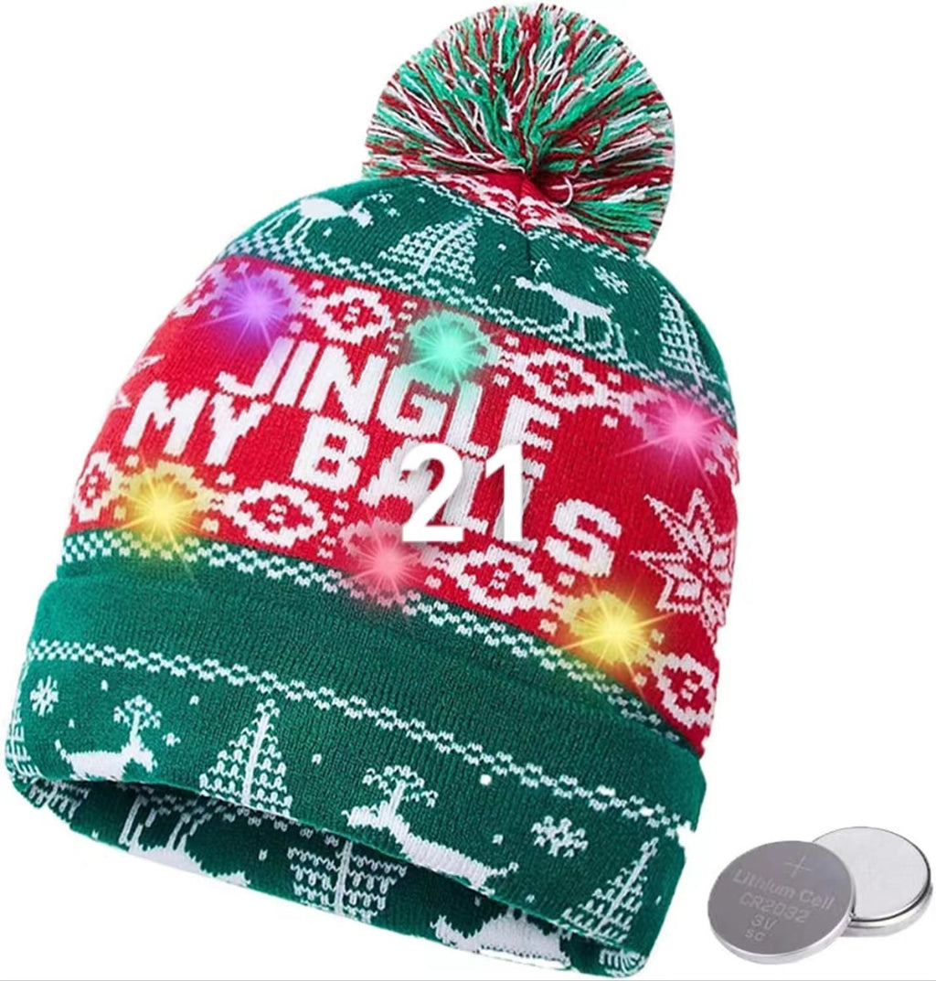 Genuine yarn all acrylic jacquard LED Christmas wool hat autumn and winter warm knitted Christmas hat