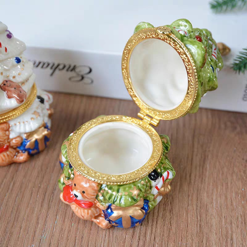 Creative Cute Ceramic Jewelry Box Christmas Tree Bear Aromatherapy Storage Decoration Desktop Decoration Christmas Gift