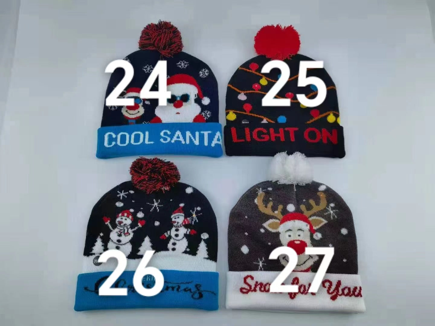 Genuine yarn all acrylic jacquard LED Christmas wool hat autumn and winter warm knitted Christmas hat
