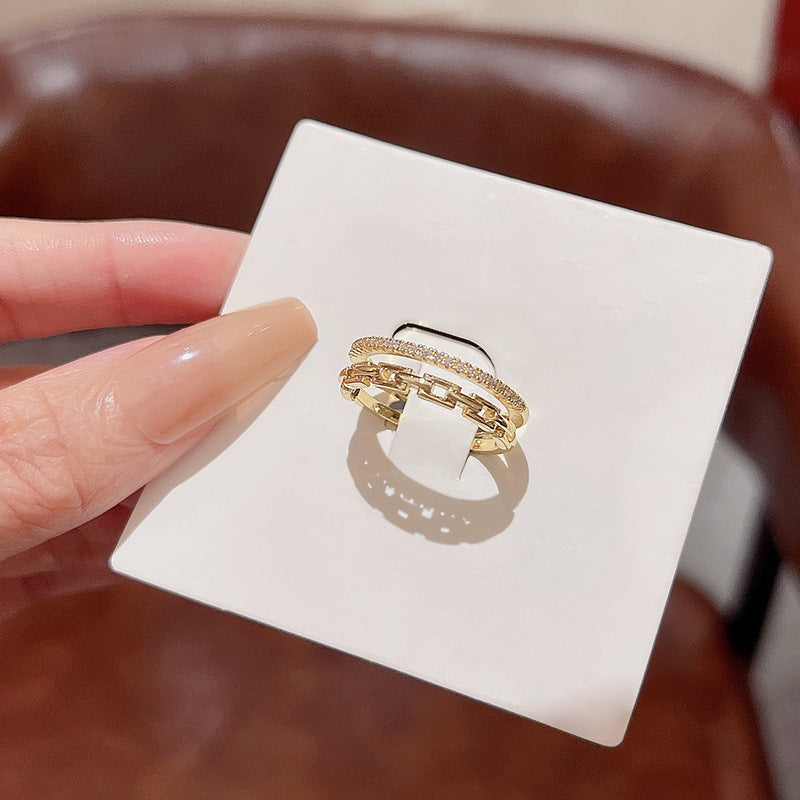 Light luxury high-end design pearl ring female niche ins style exquisite zircon ring open ring hand jewelry