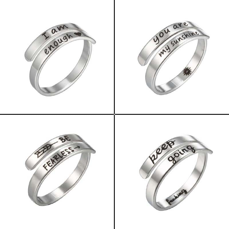 I am enough ring open ring letter ring lettering double ring punk stainless steel ring