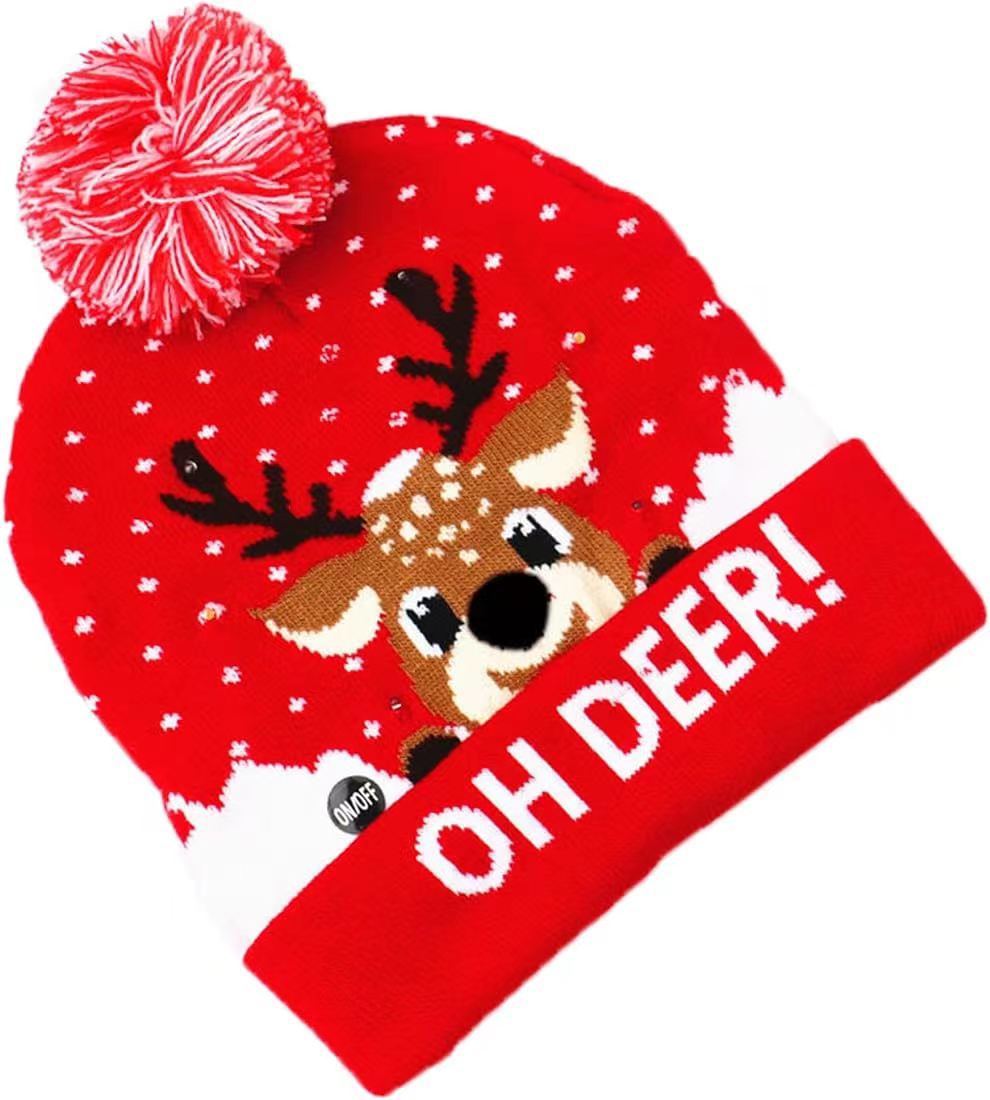 Genuine yarn all acrylic jacquard LED Christmas wool hat autumn and winter warm knitted Christmas hat