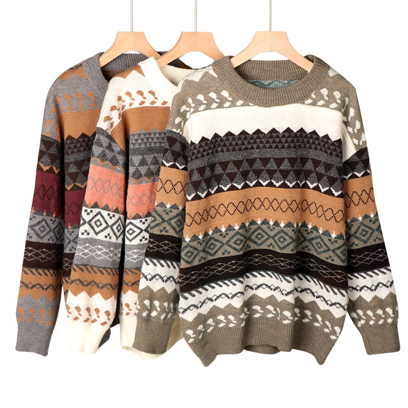 Vintage Sweaters Women Pullover Winter Striped Jumpers Korea