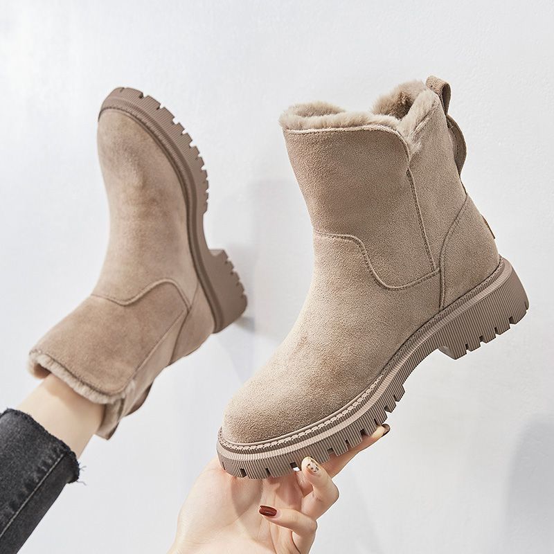 Snow boots women's trend 2021 winter new mid-tube plus velvet thick warm cotton shoes and fur all-in-one winter women's boots
