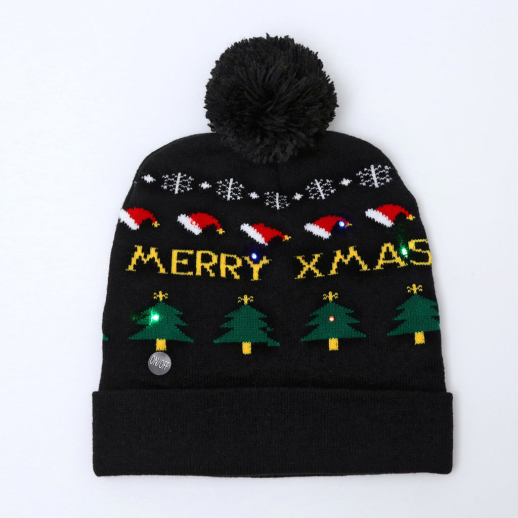 Genuine yarn all acrylic jacquard LED Christmas wool hat autumn and winter warm knitted Christmas hat