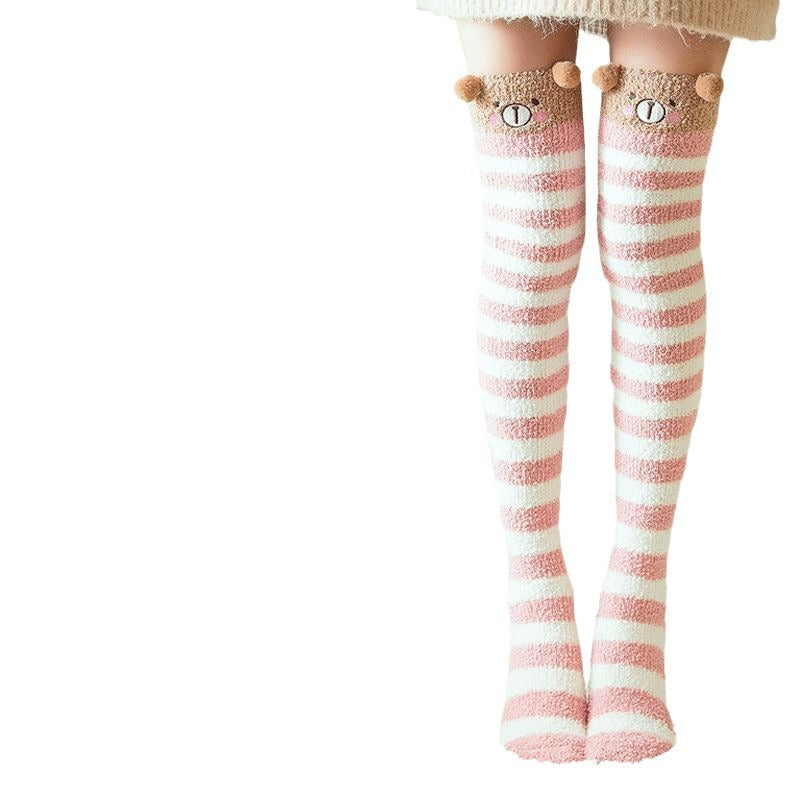 Coral fleece socks for women winter thickened floor sleeping over knee leggings socks long tube plus fleece autumn and winter warmth