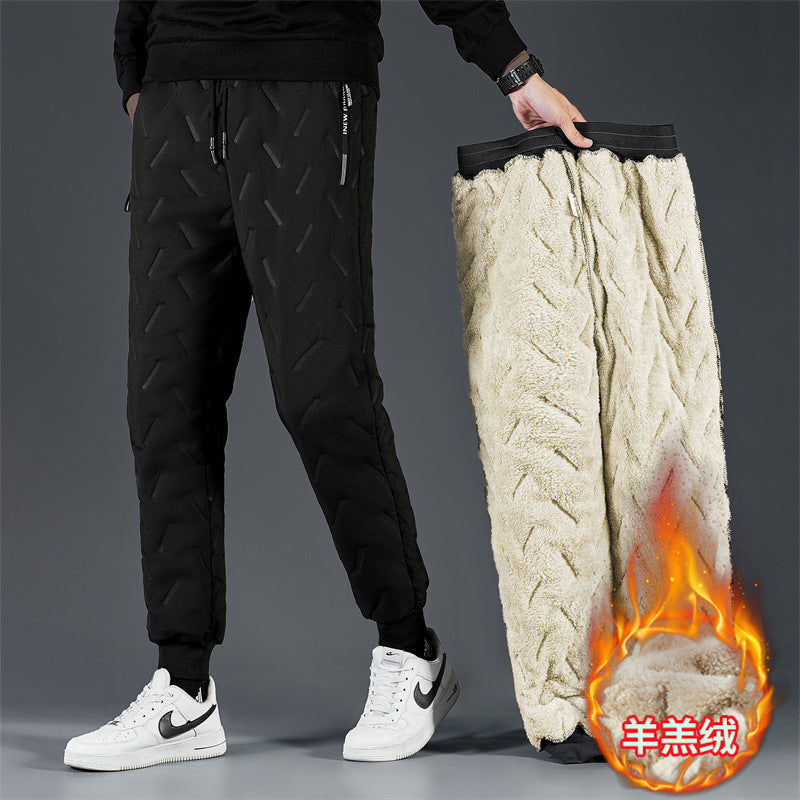 Cross-border plus velvet men's winter trousers three-layer thickened autumn and winter cotton trousers large size men's outerwear sports casual trousers men