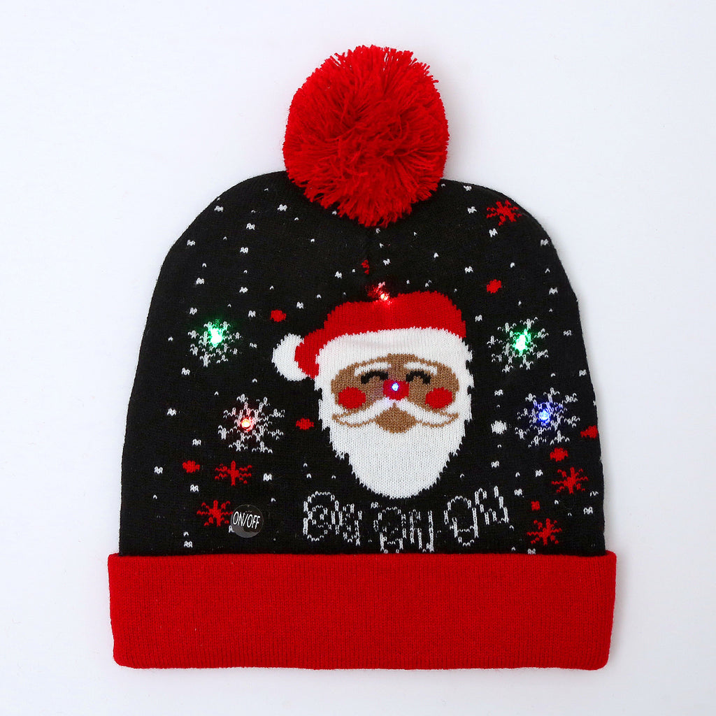 Genuine yarn all acrylic jacquard LED Christmas wool hat autumn and winter warm knitted Christmas hat