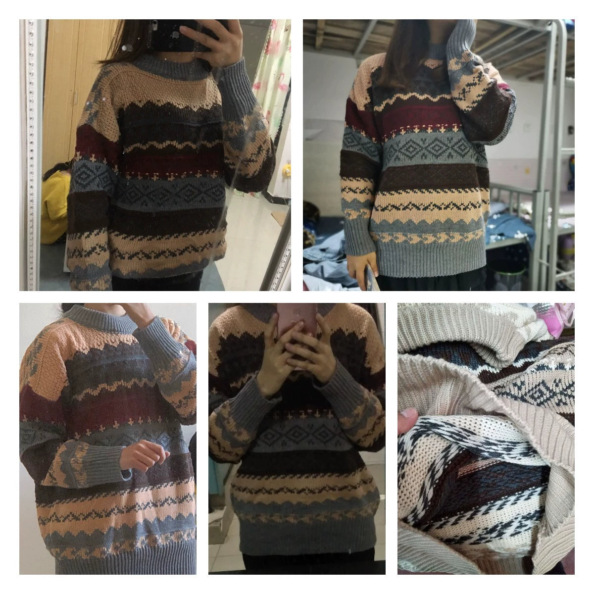 Vintage Sweaters Women Pullover Winter Striped Jumpers Korea