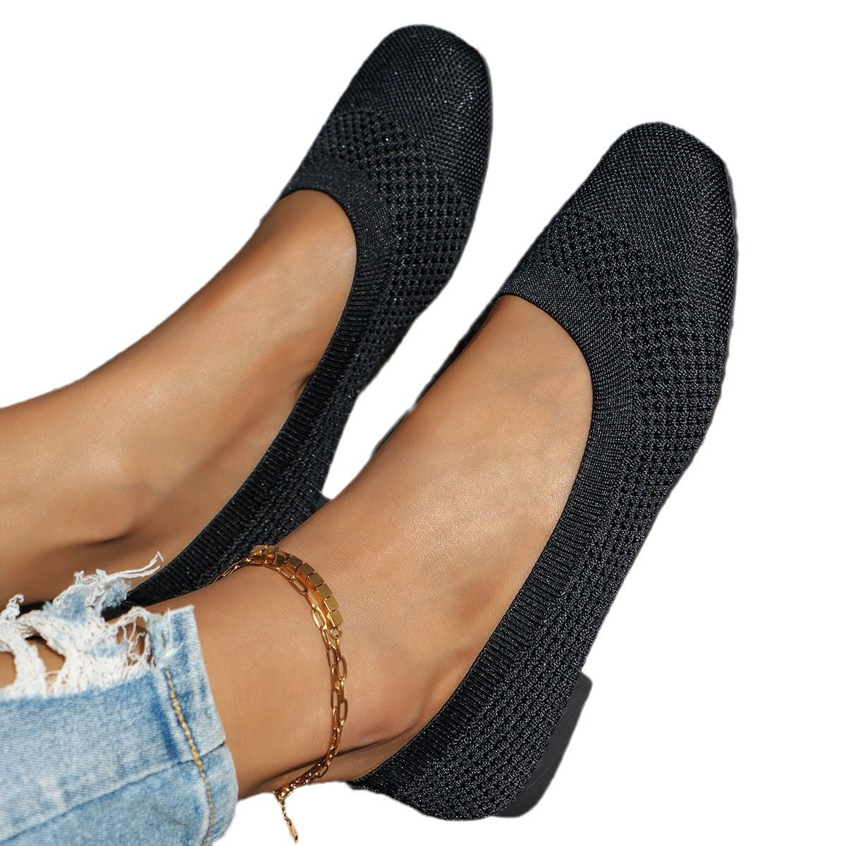 Large Size Flying Woven Women's Shoes Shallow Mouth Mesh Breathable