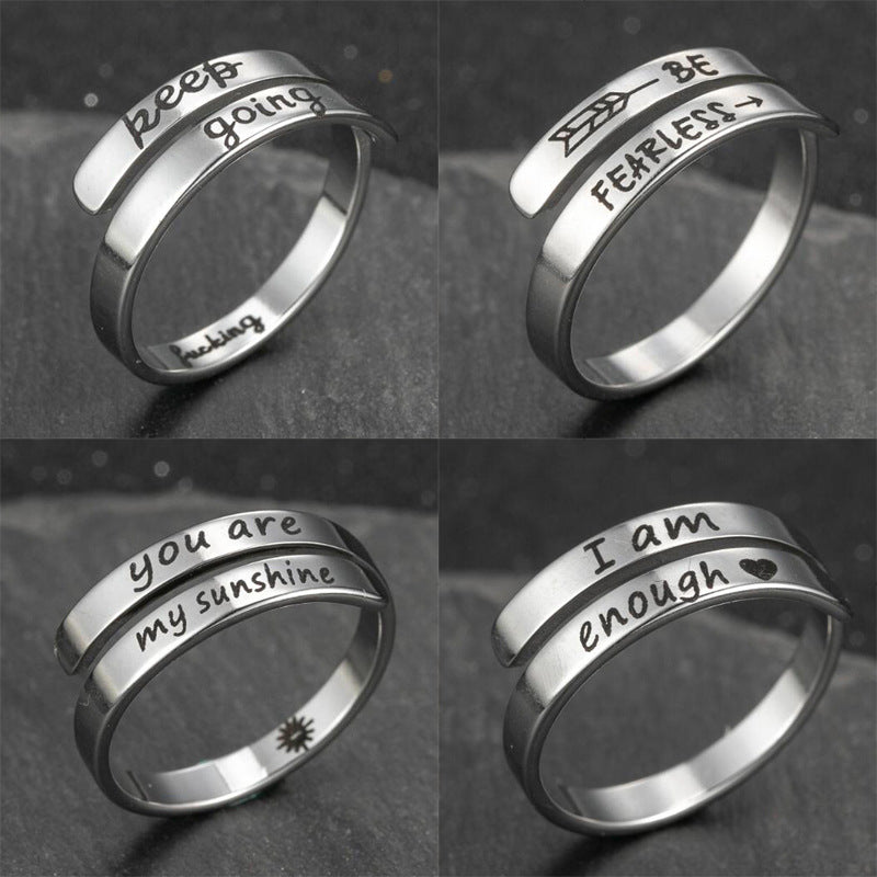 I am enough ring open ring letter ring lettering double ring punk stainless steel ring