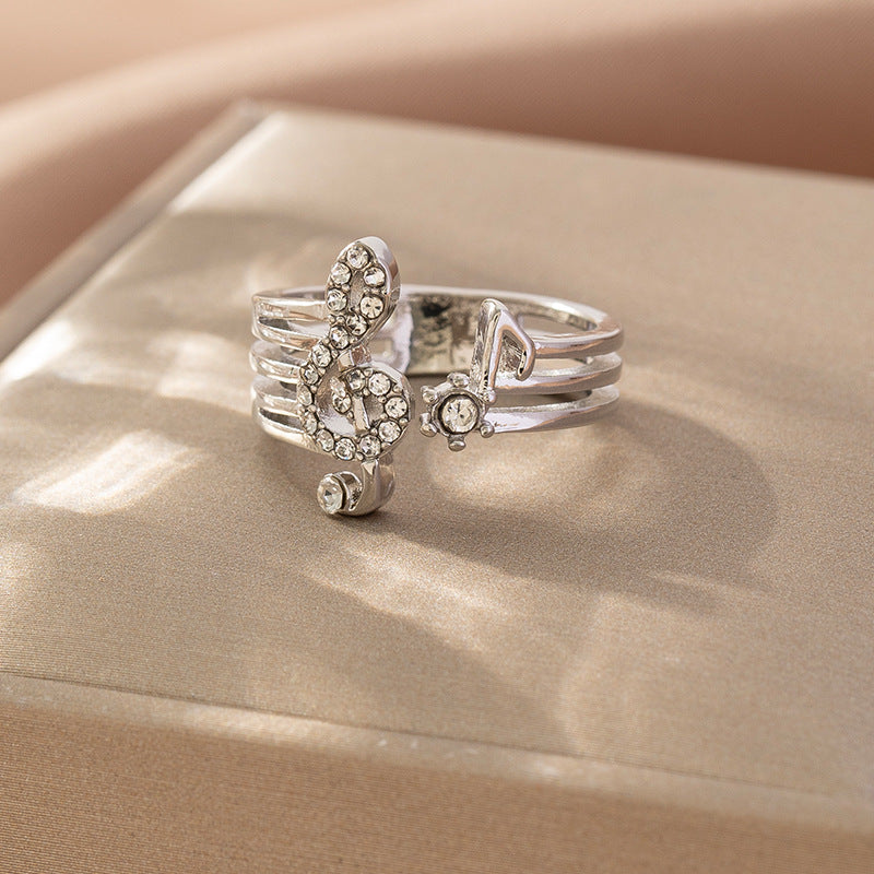 Cross-border new product European and American alloy geometric note ring opening adjustable music ring manufacturer sales