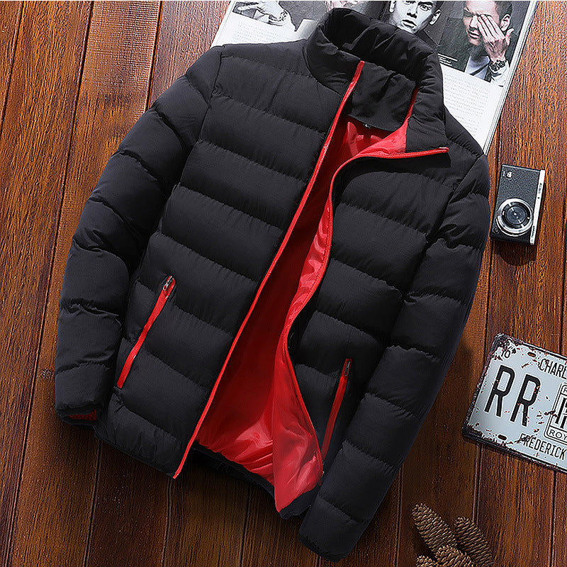Men's stand collar cotton coat men's 2022 autumn and winter new youth waterproof zipper autumn and winter solid color large size coat cross border