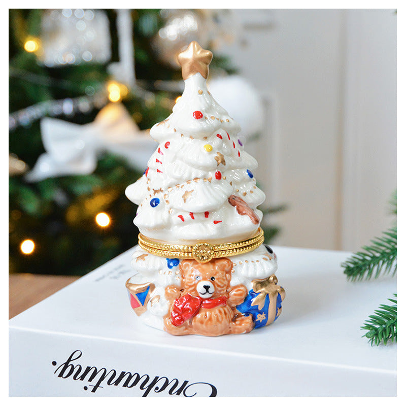 Creative Cute Ceramic Jewelry Box Christmas Tree Bear Aromatherapy Storage Decoration Desktop Decoration Christmas Gift