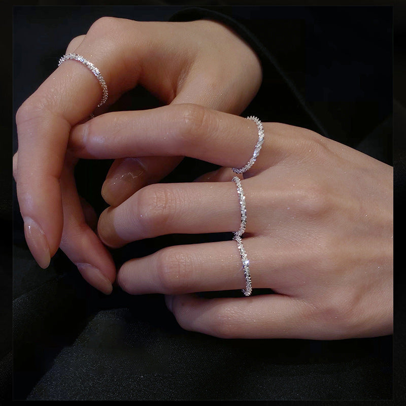 Sparkling ring full body 925 sterling silver starry ring ring ins temperament fashion net red ring tail ring