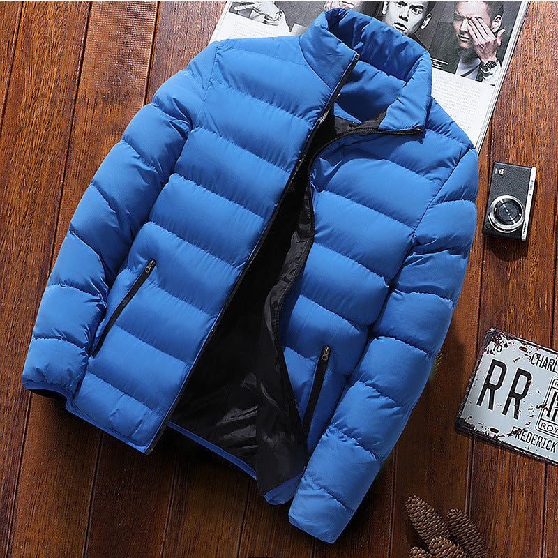 Men's stand collar cotton coat men's 2022 autumn and winter new youth waterproof zipper autumn and winter solid color large size coat cross border
