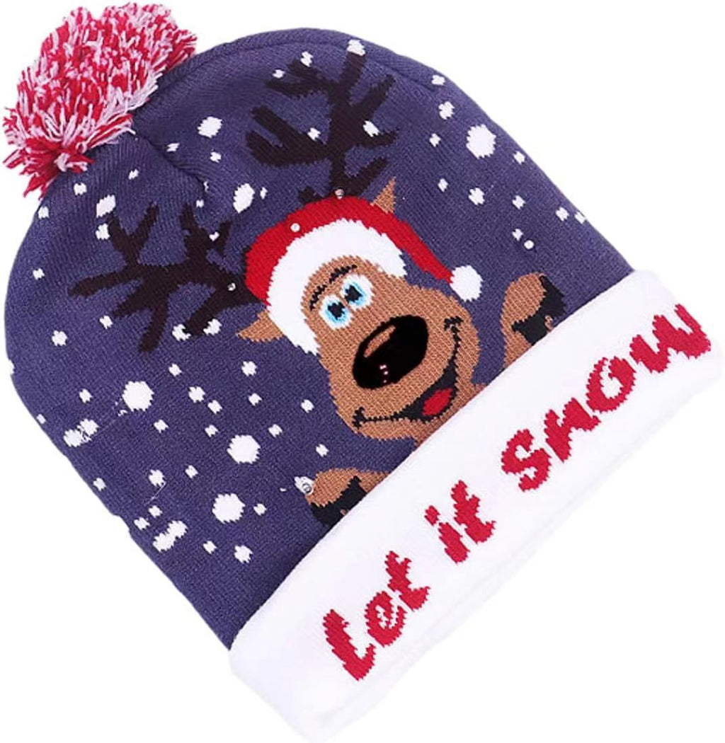 Genuine yarn all acrylic jacquard LED Christmas wool hat autumn and winter warm knitted Christmas hat