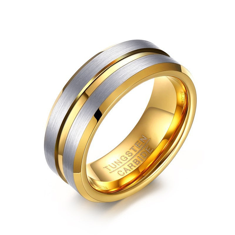 Cross-border jewelry supply groove ring bevel tungsten gold ring width 6/8mm tungsten steel ring trendy men's jewelry men's ring