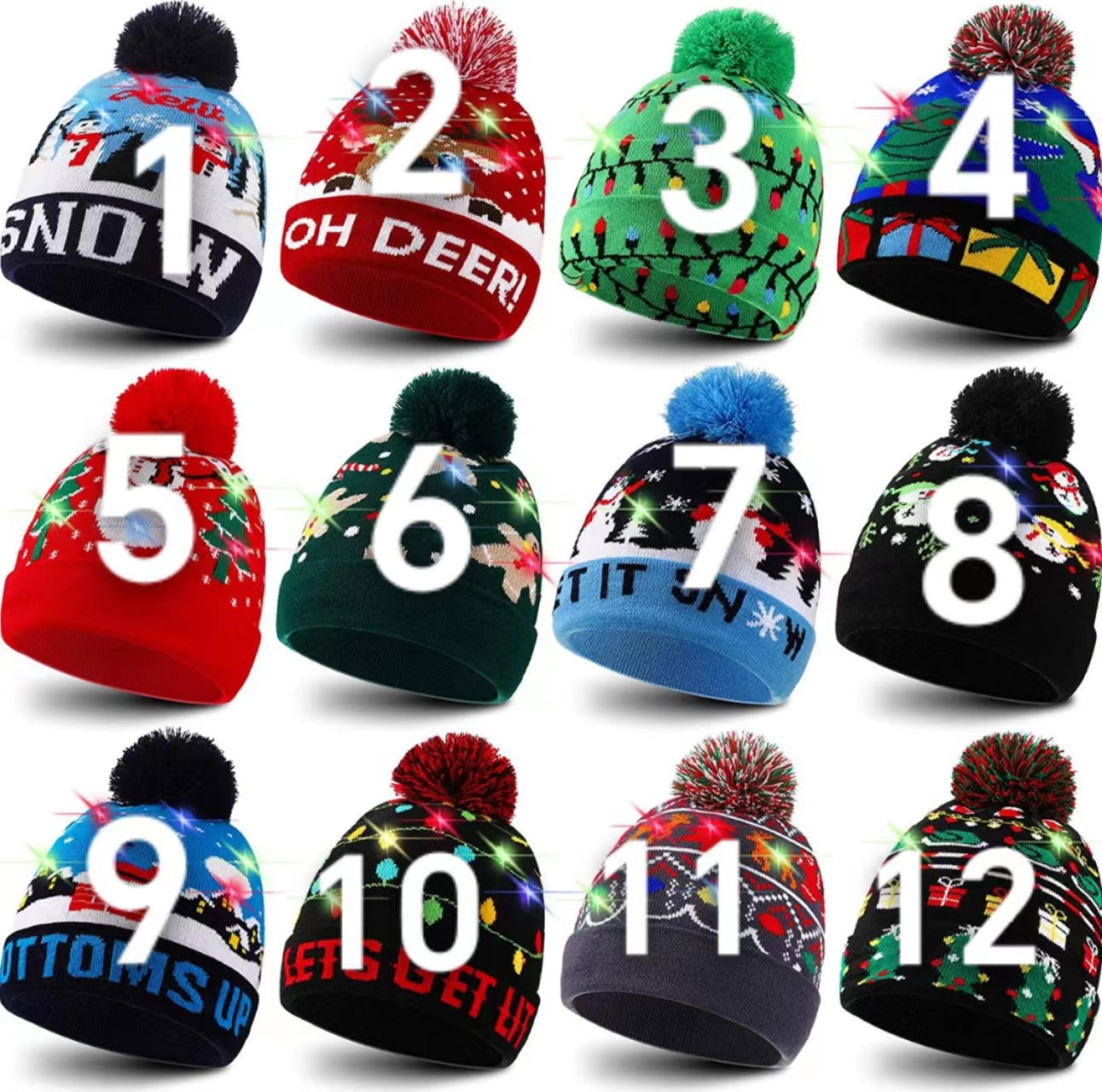 Genuine yarn all acrylic jacquard LED Christmas wool hat autumn and winter warm knitted Christmas hat