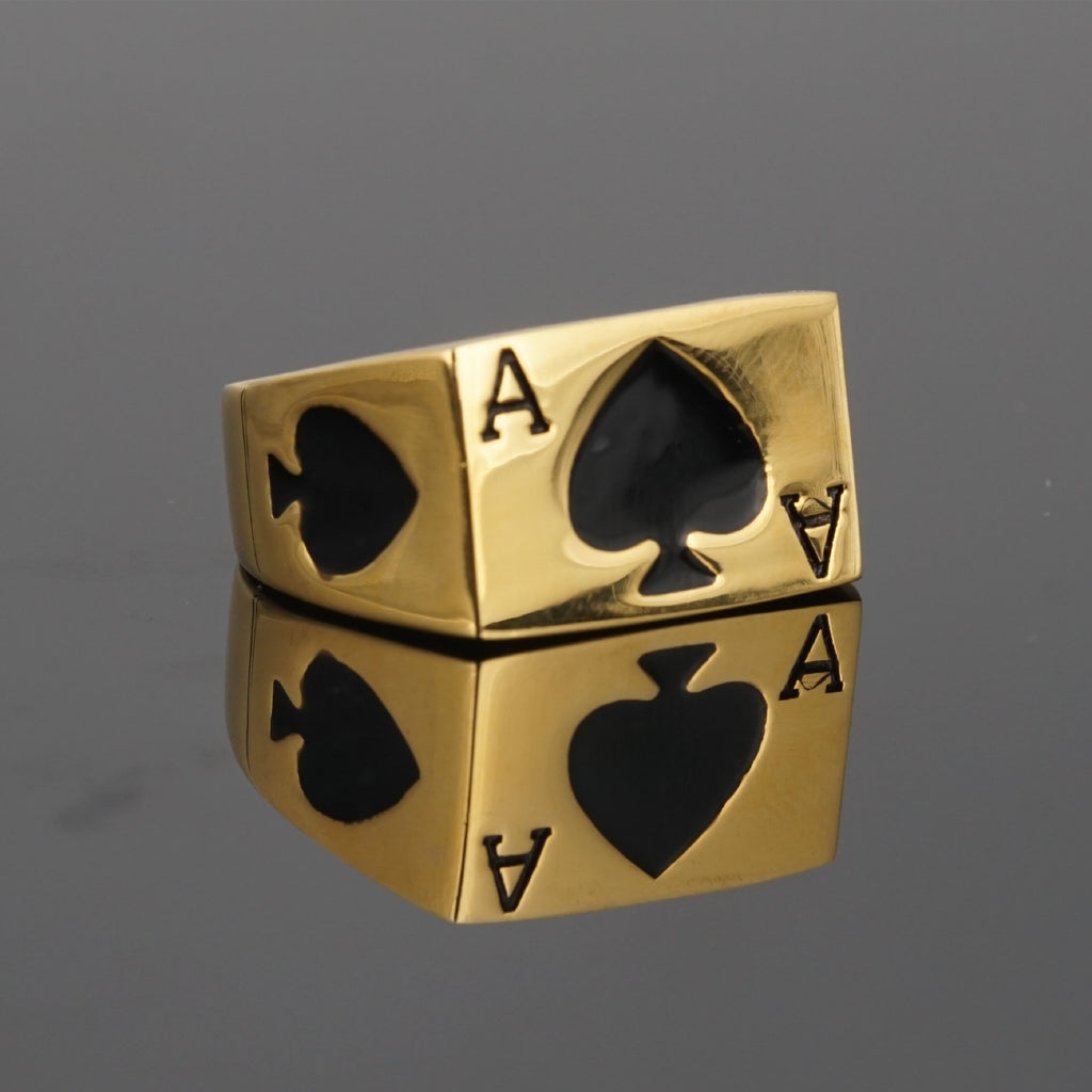 Hip-hop ins tide men European and American style hearts A spades A titanium steel ring ring men's lucky poker ring bracelet