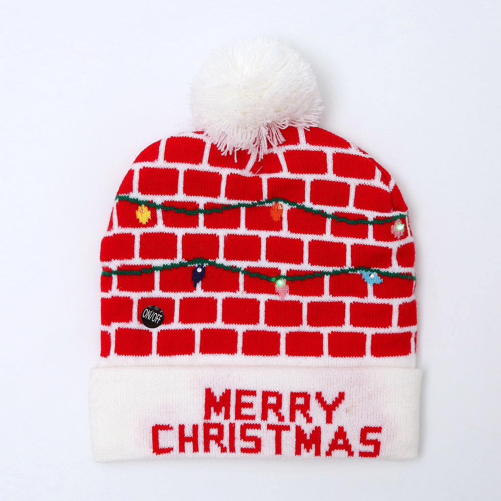 Genuine yarn all acrylic jacquard LED Christmas wool hat autumn and winter warm knitted Christmas hat