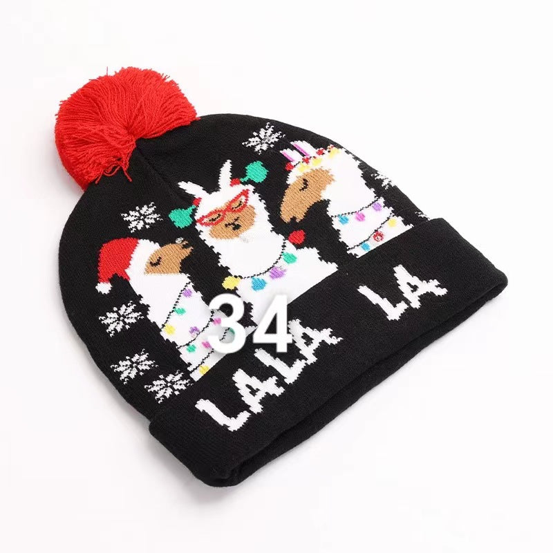 Genuine yarn all acrylic jacquard LED Christmas wool hat autumn and winter warm knitted Christmas hat