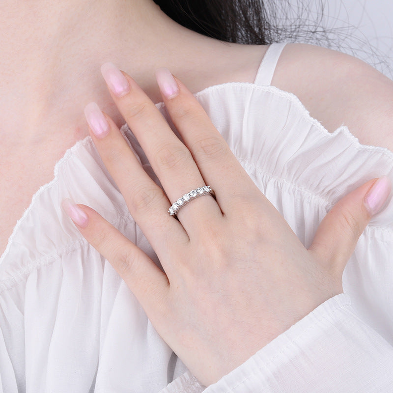 D color moissanite S925 silver ring female seven princesses stacking ring diamond ring stacking fashion ring wholesale