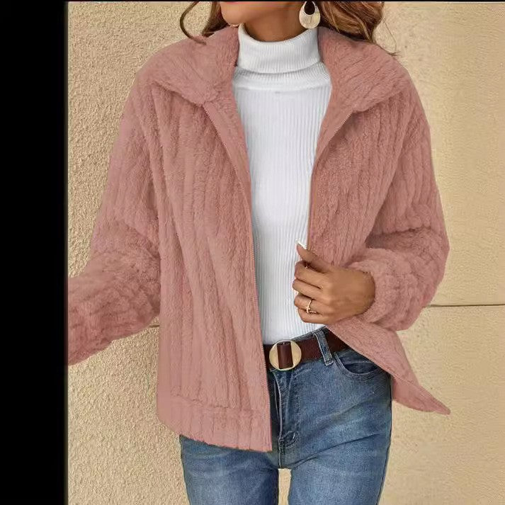 2024 new cross-border autumn and winter plush cardigan lapel short coat