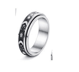 Star Moon Titanium Steel Rotatable Ring Male European and American Stainless Steel Couple Ring Cross-border Explosive Supply