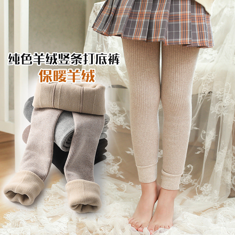 Girls' fleece leggings autumn and winter children's leggings baby warm pants thickened outer wear pantyhose one velvet