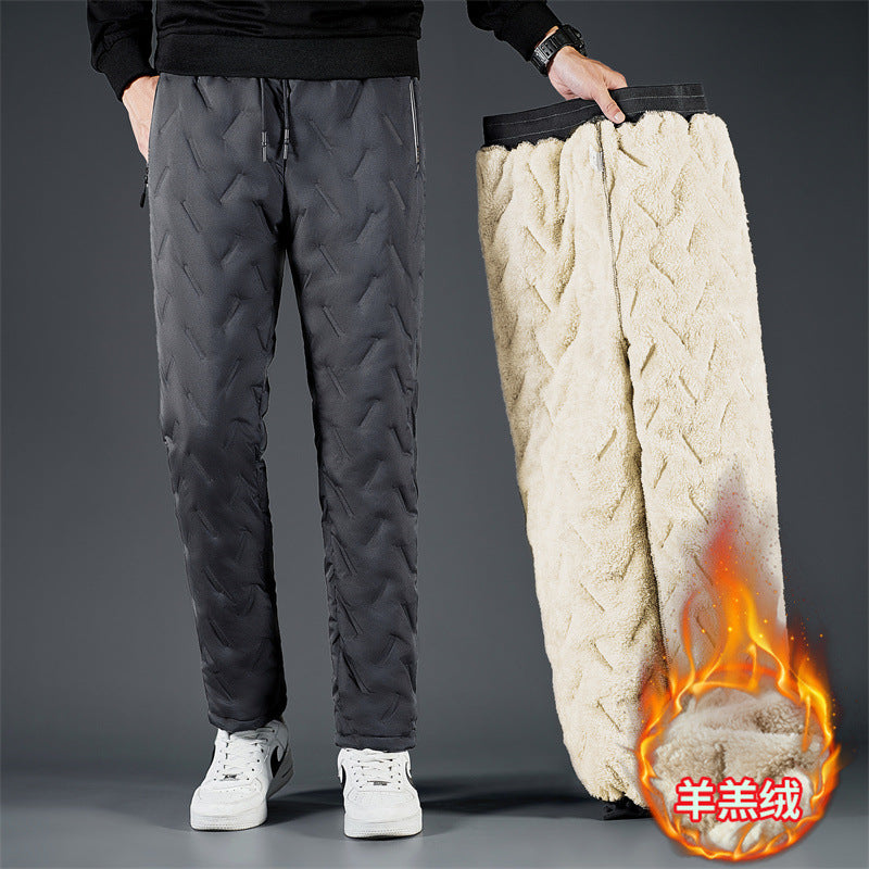 Cross-border plus velvet men's winter trousers three-layer thickened autumn and winter cotton trousers large size men's outerwear sports casual trousers men