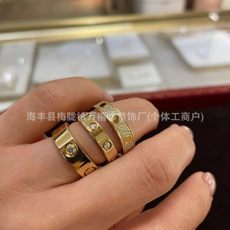 High version of Kajia love ring couple nail ring narrow version men and women rose gold wide version ring finger