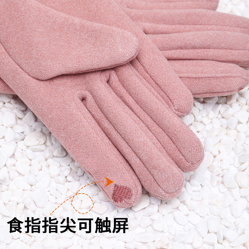 Women's winter cycling warm Korean style velvet thickened touch screen cold and windproof winter electric car German velvet gloves