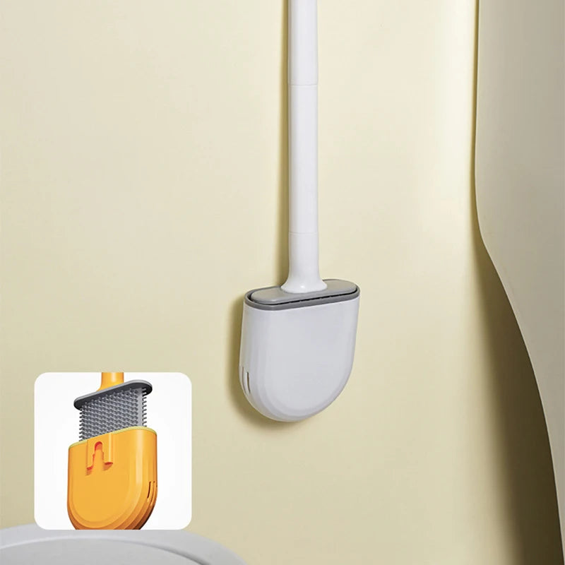 1 Wall Hanging Long Handle Toilet Brush, Silicone Cleaning Brush,