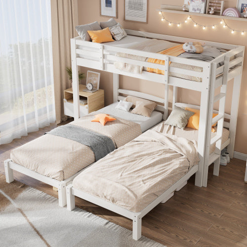 Bunk Bed Triple Sleeper With Side Ladder For Children And Teens 3FT, White 90x190cm,90x200cm  Mattress Not Included