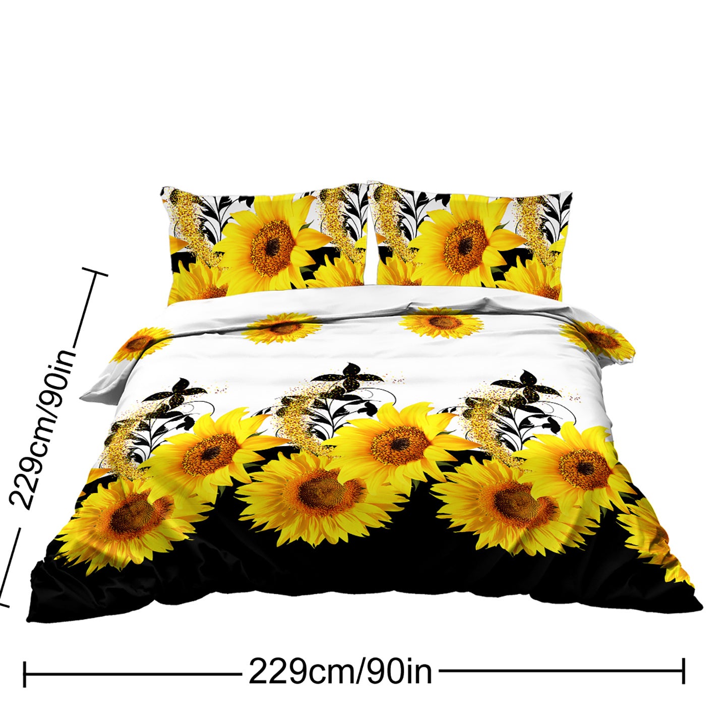 3 Pieces Black And White Background Sunflower Duvet Cover Set Yellow Flower Polyester Bedding Set For Adults Bedroom Decor Twin Full Queen King Size