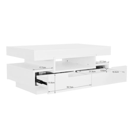Coffee Table, High-Gloss Surface, With LED Light Strip, Four Drawers Front And Back, Large Storage Space