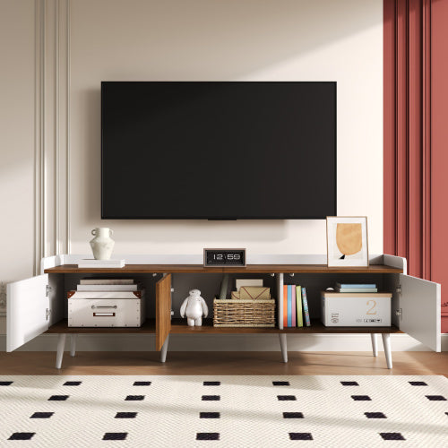 TV Cabinet, TV Table, TV Stand, Three-Door Base Cabinet. Compact Design. Black And Natural Wood Finish. Height 49.5 Cm  Length 160 Cm  Width 39 Cm