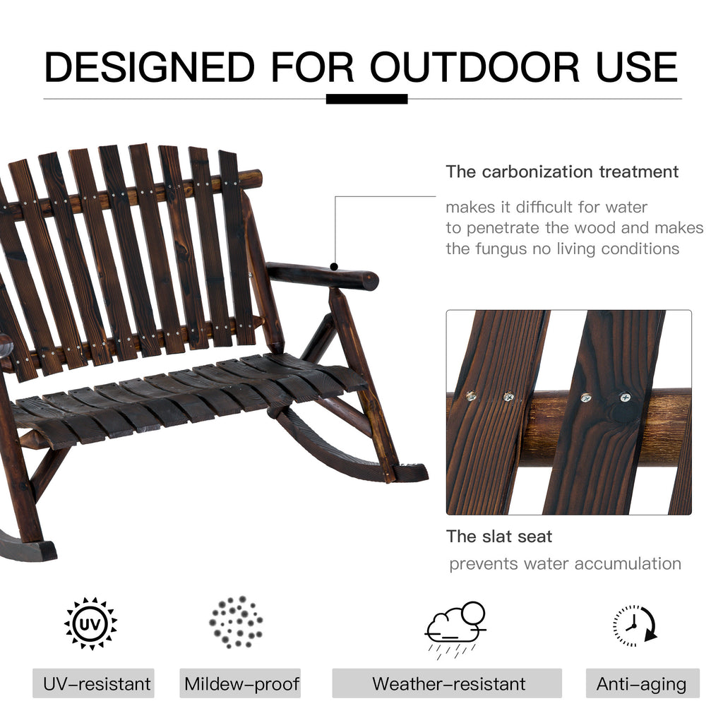 Classic Wooden High-Back Rocker, Carbonized For Garden Serenity & Relaxation, Durable Outdoor Furniture
