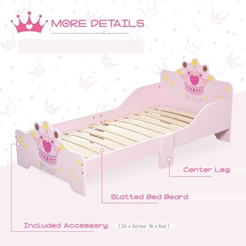 HOMCOM Kids Toddler Bed Princess Crown Theme Safety Side Rails Slats Home Bedroom Furniture Boys Girls 3-6 Yrs  143 X 73 X 60 Cm