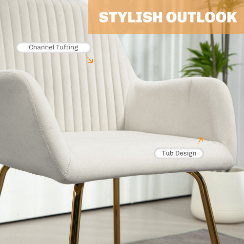 HOMCOM Modern Arm Chair Upholstered Accent Chair With Metal Base For Living Room Cream White