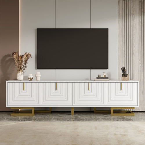 TV Cabinet, TV Stand With Textured Doors, TV Furniture, Golden Handles And Golden Legs