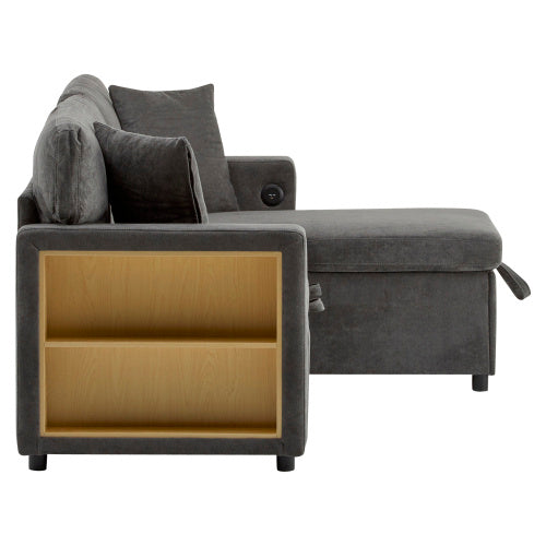 Corner Sofa Bed Corner Couch L-Shaped Sofa Bed Extendable, Bed Box And Integrated Shelf,