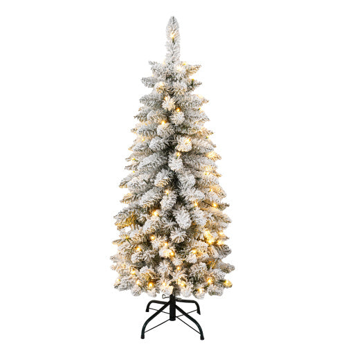 3 Pcs Flocked Artificial Christmas Tree Set With Lights, 4ft 5ft 6ft Christmas Snow Tree Set, Christmas Decor