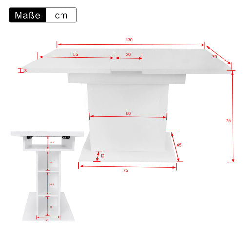 Extendable Dining Table, Dining Table With Storage, Rectangular Dining Table, Coffee Leisure Table, Modern Simple Iron Dining Table, Space-saving Multifunctional Dining Table, White
